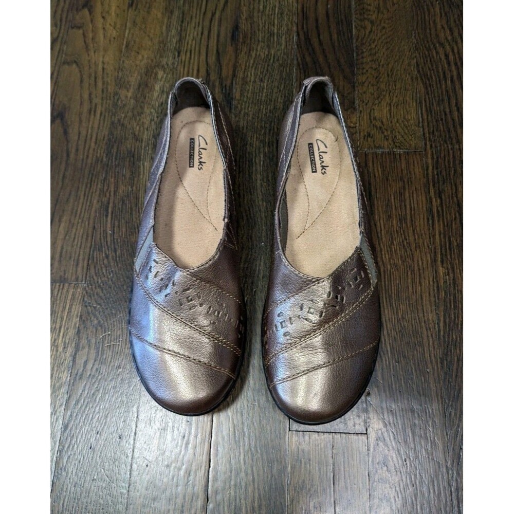 Clarks Evianna Flat Loafers Women's Size 7M Leather Metallic Brown Slip Ons